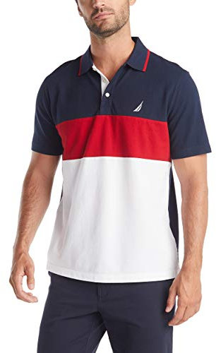Nautica Men's Short Sleeve 100% Cotton Pique Color Block Polo Shirt