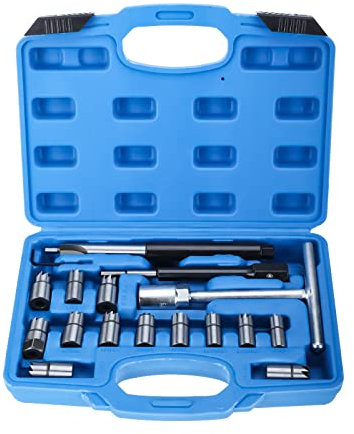 FreeTec 17 Pezzi Fresa Iniettori Diesel, Professional Frese per Sedi Iniettori, 17mm 19mm Kit Fresa Pulizia Sedi Iniettori, Alesatori Iniettori Auto Motore Diesel