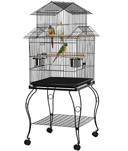 Yaheetech Budgie Cage 55-inch Rolling Standing Triple Roof Medium Parrot Cage Pet Bird Cage with Detachable Stand for Cockatiels Sun Parakeets Green-cheeked Conures Macaw