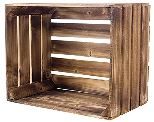 Kontorei® Flamed / Brown Apple Crates, 50 cm x 40 cm x 30 cm, Set of 1, Wooden Wine & Fruit Crates