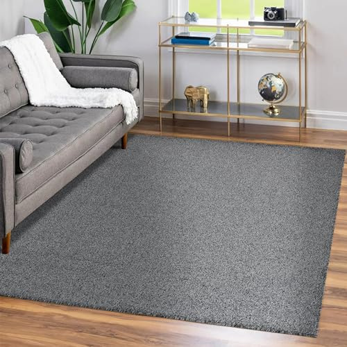 Teppium Moderner Kurzflor Teppich Wohnzimmer 200x300 (200 x 290 cm) Grau - Waschbarer Teppich Dichtere, Flauschig, Extra Weich und Einfarbig - für Schlafzimmer, Esszimmer oder Küche