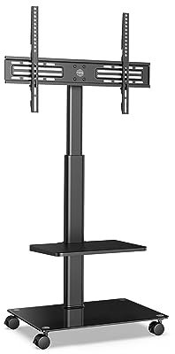 FITUEYES TV Ständer Rollbar TV Rollwagen 2 Ablagen Standfuß Fernsehstand mit Regal höhenverstellbar schwenkbar für 32 bis 60 Zoll Flach & Curved Fernseher bis zu 30kg Max.VESA 600 * 400