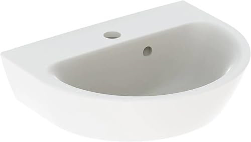 Geberit Renova Handwaschbecken, 1 Hahnloch, asymmetrischer Überlauf, Breite: 45cm, Farbe: Weiß - 500.375.01.1