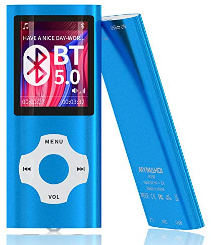 MYMAHDI Bluetooth 5.0 MP3/MP4-Player mit 32 GB Speicherkarte, 1,8 Zoll LCD-Bildschirm, unterstützt bis zu 128 GB, Video/Sprachaufnahme/FM-Radio/E-Book-Reader/Fotobetrachter, Dunkelblau