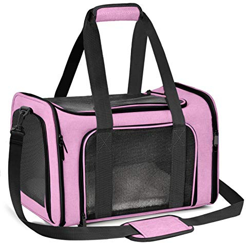 Qlf yuu Transporttasche für Katzen und Hunde, tragbar, weiche Seiten, für mittelgroße und kleine Fluggesellschaften zugelassen, faltbar, für Kaninchen, Welpen, für Reisen (Pink, Medium)