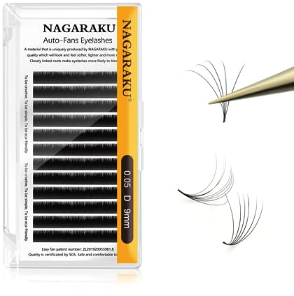 NAGARAKU Ögonfransförlängningar 12 Rader Volume Russian Eyelash Extensions Easy Fan Cluster 2D-20D Falskt Enkel Ögonfrans Ögonmakeup Fransförlängningar Ögonfrans Förlängning (0.05 D Krökning 9mm)