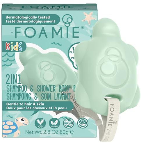 Foamie Shampoo per bambini e gel doccia solido 2 in 1 a forma di tartaruga con olio di avocado delicato sulla pelle - 100% vegano e senza plastica 80 g