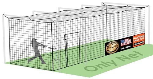 Baseball Batting Cage Nets, ONLY NET, 10'H x10'W x 35'L Baseball and Softball Cage Netting, 1.88 Mesh, Professional Fully Enclosed Heavy Duty PE Hitting Cage Net with Door, Without Poles