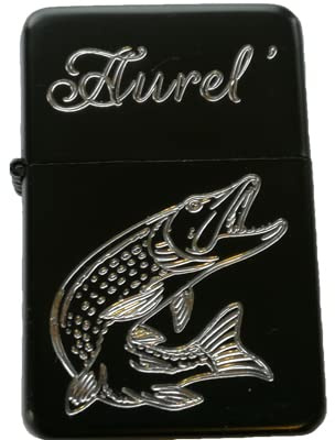 Accendino tempesta inciso, personalizzato, brochet, pesca alle carnassiere + vostro nome