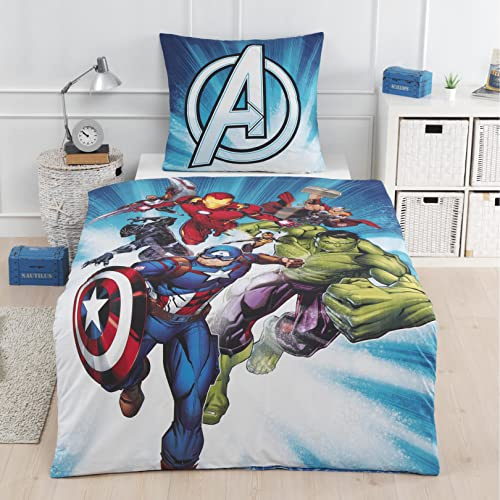 Marvel Avengers Bettwäsche Bettbezug 135x200 80x80 Baumwolle · Kinderbettwäsche Teenager-Bettwäsche Hulk, Captain America · Fanartikel