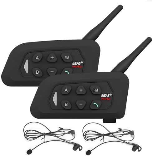EJEAS V4C Bluetooth-hörlurar, intercom för domare, 4-vägs kommunikationssystem, vattentät, 1500 m, trådlös brusreducerande intercom, för tränare, domare, 2 st