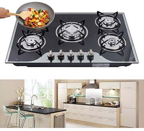 30.3 LPG/NG Gas Cooktop|Gas Cookers Built-in 5 Burners Stove Hob Cooktop Tempered 8mm Toughened Glass|NG gas 5 Burner Gas Hobs