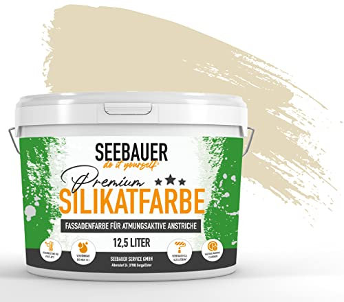 SEEBAUER diy Silikat-Fassadenfarbe Beige 5L für Außen (No. 433 Vanilla Cream) Atmungsaktive Mineralfarbe für Fassaden - Geeignet für Putz, Mauerwerk und Beton