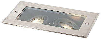 Qazqa Modern außen Bodenstrahler, Bodeneinbaustrahler für den Garten - Oneon - Silber Farbe, max. 50W, Geeignet für LED, 23.5cm, IP65, Rechteckig, 2-flammig