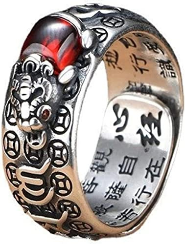 VIKIMO Feng Shui PiXiu Mantra Ring, buddhistisches Herz, Sutra-Ring, 99 Silber, buddhistisch, Glück, Amulett, Mantra, doppelter Schutz, Reichtum, Liebe, Gesundheit, Geschenk, für Männer und Frauen
