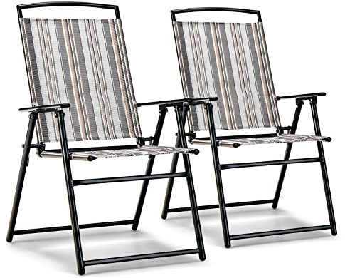 COSTWAY Juego de 2 Sillas de Jardín Plegables, 2 Sillas Terraza Exterior Tejido Transpirable, Respaldos y Reposabrazos, 51 x 61,5 x 92 cm, Sillas de Comedor de Jardín para Exterior