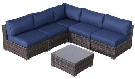 Living Source International 4-Person Wicker/Rattan Seating Group in Brown/Navy