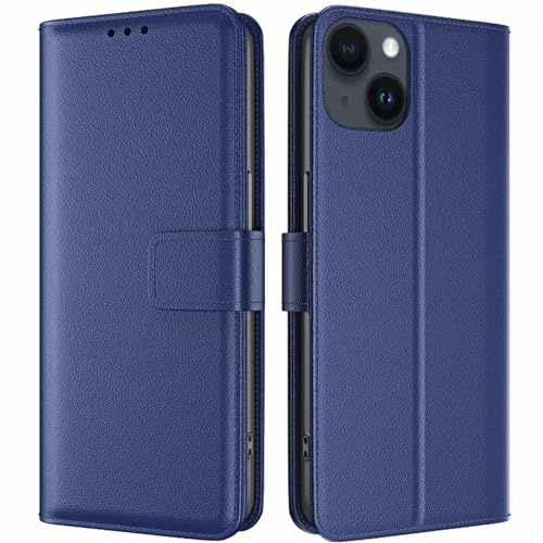 TQIAHF Coque pour iPhone 15 Coque Etui avec Porte Carte à Rabat Clapet Portefeuille en Cuir Pochette Magnétique Antichoc Flip Case Étui Cover Housse Protection Coque pour iPhone 15,Bleu Foncé