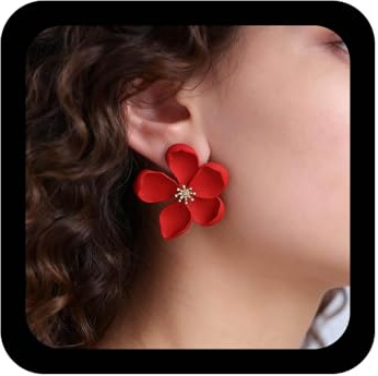 Inilbran Boho Rot Übertrieben Blume Ohrringe Vintage Rot Blume Ohrstecker Ohrringe Rots Matt Blumenblatt Ohrringen Personalisierte Blumenblatt Aussage Ohrringen Schmuck Für Frauen Und Mädchen