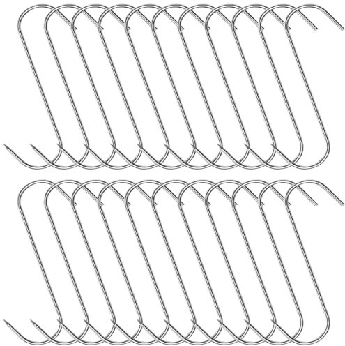Aililong Set di ganci per macellaio in acciaio inox con 22 ganci a S, 15 cm di lunghezza e 3 mm di spessore, per la lavorazione della carne, affumicatura e appendere manzo, maiale e pollo, robusti,