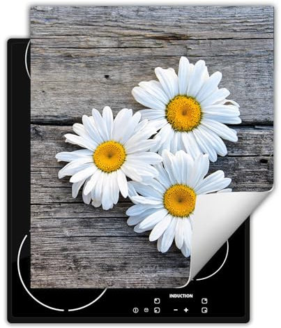 DarHaus Herdabdeckplatte Einteilig Ceranfeld Abdeckplatte Induktionsschutz Küche Deko Vinyl Matte Aufrollbar 45x52 cm, blume - Holz