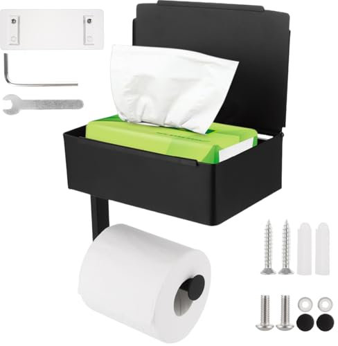 MUXHEL Toilettenpapierhalter ohne Bohren, Toilettenpapierhalter mit Feuchttücherbox, Klopapierhalter mit Ablage, Klopapierhalter Ohne Bohren, Toilettenpapierhalter mit Ablage für Küche und Bad