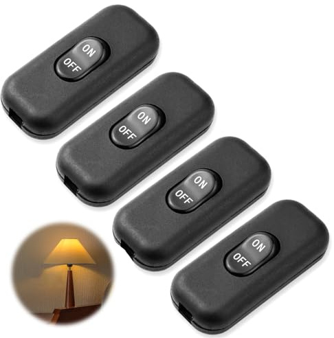 4 Stück Schnurschalter, 2 Polig Kabelschalter Zwischenschalter, 6A 250V Lampenschalter Schnurzwischenschalter Wippschalter Zuleitungsschalter Kabelschalter Schalter (Schwarz)