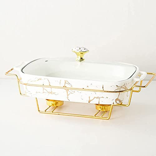 SmPinnaA Ceramics Chafing Dish Buffet Set, Imitation Marble Finish Buffet Chafer With Glass Lid, Food Warmer For Weddings, Buffets Or Other Banquets