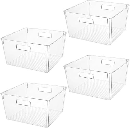 Extra Large Clear Plastic Storage Bins, Perfect for Kitchen Organization or Pantry Organization and Storage, Laundry Room, Fridge, Freezer Organizer Plastic Storage Containers for Organizing
