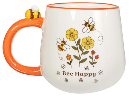 Sass & Belle Retro Bee Happy Ceramic Cup with Floral Pattern – Unique Tea and Coffee Mug for Him or Her – Thoughtful Gift Idea for Mum, Friend or Colleague