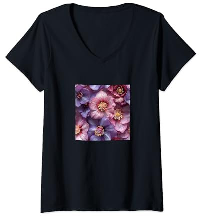 Femme Motif floral hellébore T-Shirt avec Col en V