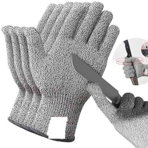 AQXYWYUI 5 guantes de seguridad anticortes de alta resistencia for uso industrial, cocina, jardinería, antiarañazos, anticortes, multiusos(GRAY 2 Pair,S)