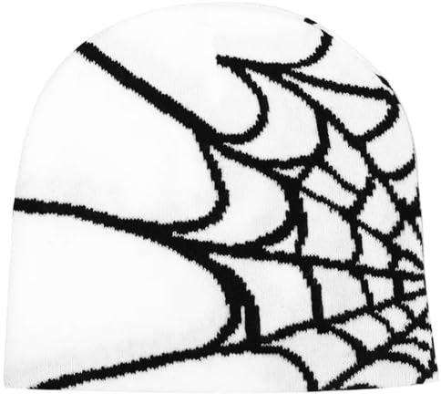 Lpitoy Y2k Gothic Spinnennetz Muster Beanie Mütze Strickmütze Winter Warme Mützen Casual Skullies Outdoor Hip Hop Skull Cap Für Männer Frauen