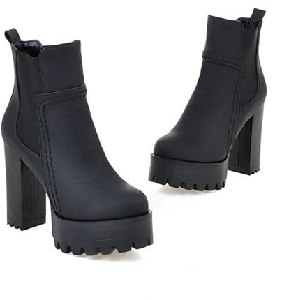 ENWIND Women's High Heeled Chelsea Ankle Boots Platform Fall Boots Chunky Block Heel Elastic Side Booties,Black,5 UK