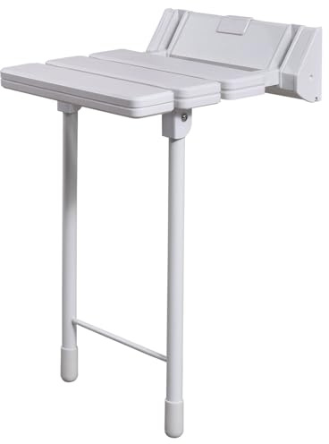 EcoSpa Wall‑Mounted Fold Down Shower Seat Chair with Legs - Bathroom Mobility Aid in White Supports up to 180kg / 28st