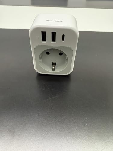 TESSAN Steckdose mit USB C, Steckdosenadapter mit 3 USB, Mehrfachstecker für Steckdose 3600 W, Schuko Stecker Kompatibel für Phone und Haushaltsgeräte, Grau