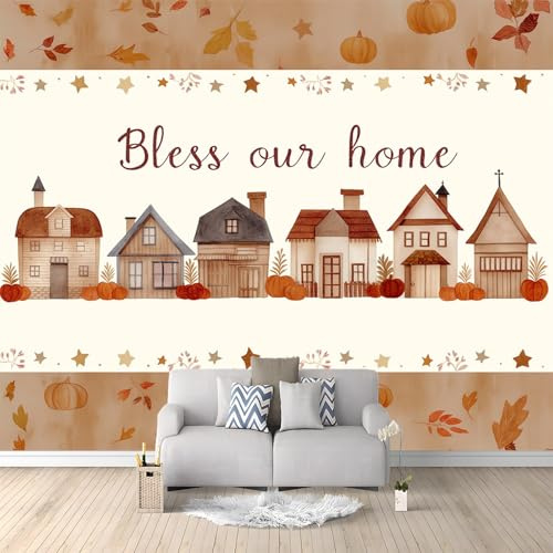 Générique Papier Peint Intissé Aquarelle Campagne Citrouille 200 x 140 cm Papier Peint Photo Panoramique, Poster Geant Mural Personnalisé 3D, pour Salon Cuisines Chambre Adulte Enfant Décor Murale