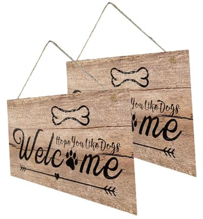 GOOHOCHY 2pcs Rustic Wooden Welcome Sign Door Plaque for Dog Lovers Home Decor Made of Density Board Hanging