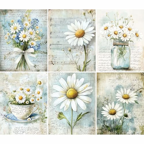 Gänseblümchen-Reispapier, 21 x 26,5 cm (6 Blatt), Decoupage-Papier, 6 Designs für Collagen, gemischte Medien, Kartenherstellung und Basteln, Decoupage von CRAFT KREATIVELY