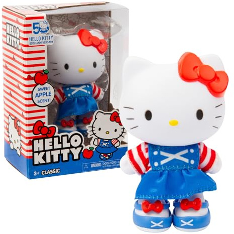 Hello Kitty - 10 cm hohe Puppe mit zartem Duft, 5 Gelenkpunkte, klassisches Kleid aus Stoff mit abnehmbaren Schuhen, ab 3 Jahren