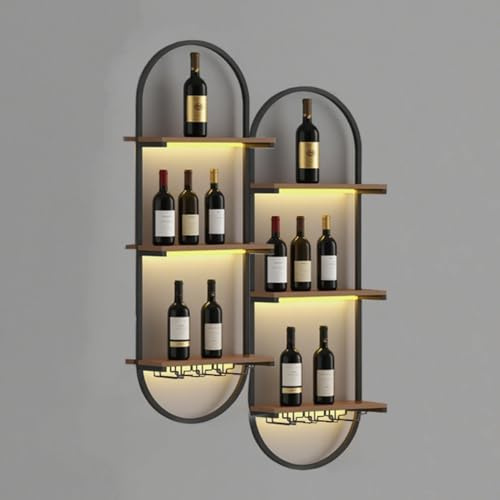 RAJYQODIS Weinregal Wand aus Metall, schwarzes schwebendes Industrieregal, 3-stufiger Wandmontage Wine Display-Ständer, für Hausbar, Esszimmer, Küche und Wohnzimmer (2)