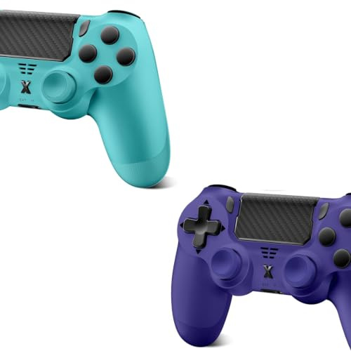 Glitfix Wireless Controller für PS-4, Game Controller kompatibel mit PS-4/Pro/Slim/PC Gamepad mit Turbo/Zurück Taste/Dual Vibration/6-Achsen Gyro Sensor/Touchpanel (2PCS Blau-grün+Lila)