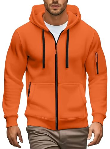 Sweat à capuche zippé pour homme avec poche et manches longues en polaire coupe ajustée