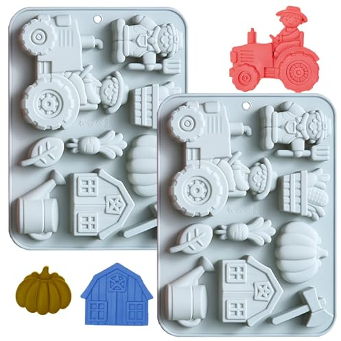 QUNXON 2 Stück Silikon Bauernhof Traktor Kuchenform, 3D Tortendeko Traktor Backform, Bauernhof Geburtstag Deko Backform Silikon für Kuchen, Pralinen, Desserts, Puddings, Eiswürfel, Seife (Blau)