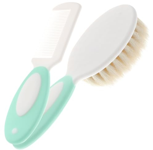 LIFKOME Haarbürsten mit Natürlichem Wollpinsel und Kamm Sanfte Kopfhautmassage Leicht Hautfreundlich für Neugeborene und Babypflege Blau