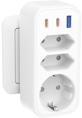 6 in 1 Mehrfachstecker Doppelstecker für Steckdose Mehrfachsteckdose mit 3 USB STGAROT 4000W/16A 3 Fach Steckdosenadapter mit 2 PD20W USB-C Mehrfachstecker für Steckdose