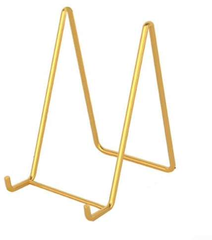 Présentoir de bureau en métal avec supports de chevalet en fer pour maintenir des assiettes, des cadres photo et des photos d'art sur un bureau ou une table (petite taille dorée)
