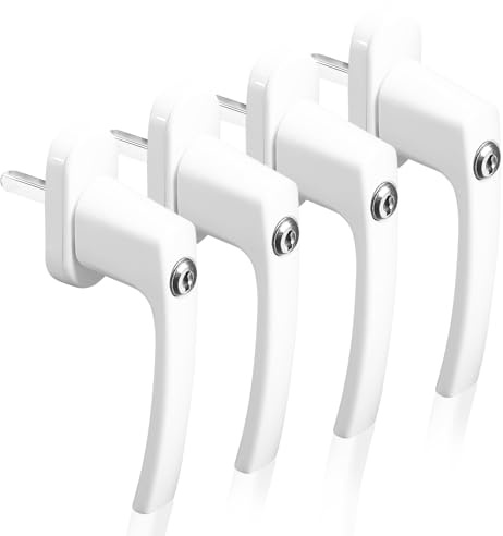 Lot de 4 Poignées de Fenêtre avec Sécurité Enfant – Poignée Fenêtre et Porte-Balcon en Aluminium Blanc Tige 35mm Robuste et Facile à Installer (avec clé)