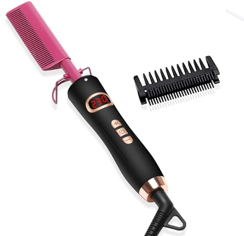 Pettine riscaldante, pettine riscaldante per capelli afro, raddrizzatore per barba uomo 120-230 ℃, spazzola lisciante per capelli crespi 110-240 V, spazzola per capelli riscaldata e protezione
