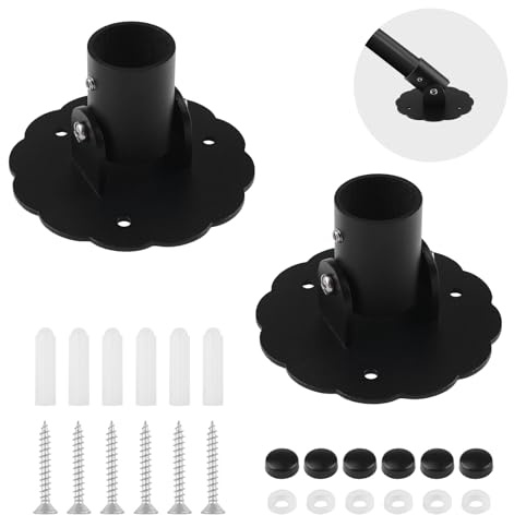 UFURMATE Staffa per asta per tenda da doccia a forma di fiore, 2 pezzi, asta telescopica in metallo per tenda da doccia, flangia girevole, staffa per montaggio a parete (nero, 26 mm)